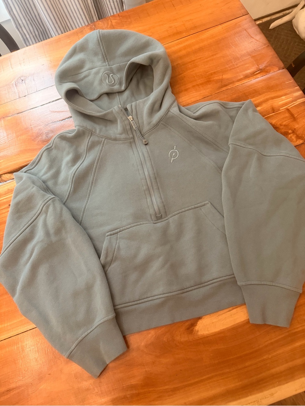lululemon Scuba Oversized Half Zip Hoodie, M/L, Blue Green color